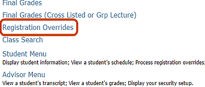 Granting Course Overrides Faculty Office Of The Registrar